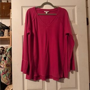 Wildfox Fuchsia Long Sleeve V-Neck Top